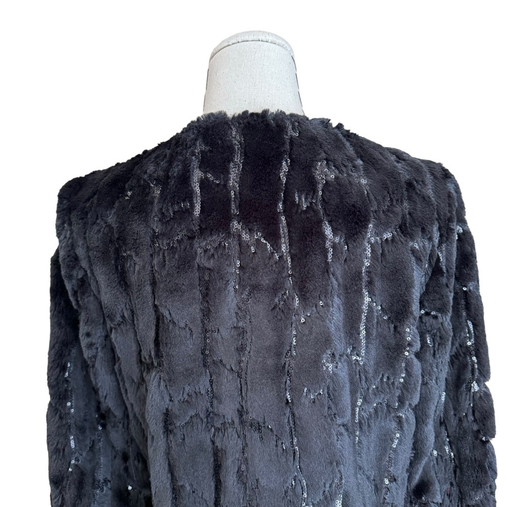 Milly Black Sequin and Soft Faux Fur Evening Glamour Jacket Coat sz Small - Picture 6 of 12